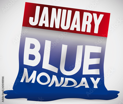 Melting Loose-leaf Calendar due the Sad Blue Monday, Vector Illustration