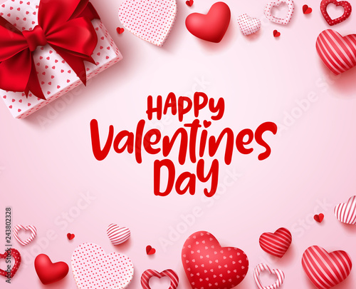 Valentines day vector background template. Happy valentines day text in white space with red hearts and gift elements. Vector illustration. © HaveZein