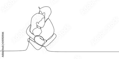 Continuous Line Drawing Of A Couple Hug Vector Illustration