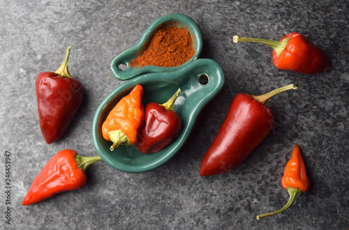 Raw ripe fresh red pepper with powder spice © zetat