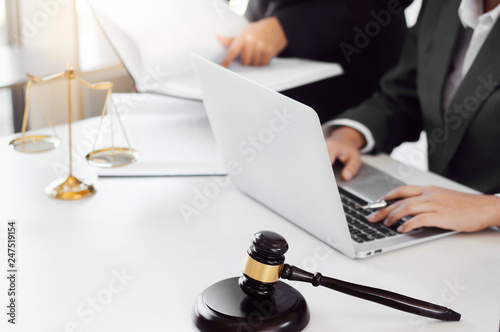 lawyer consultant give an advice with client at law firm.