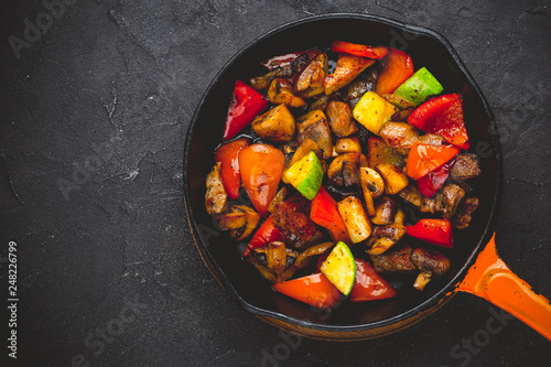 Beef Fajitas with colorfull bell peppers and mushrooms © Serhiy Shullye