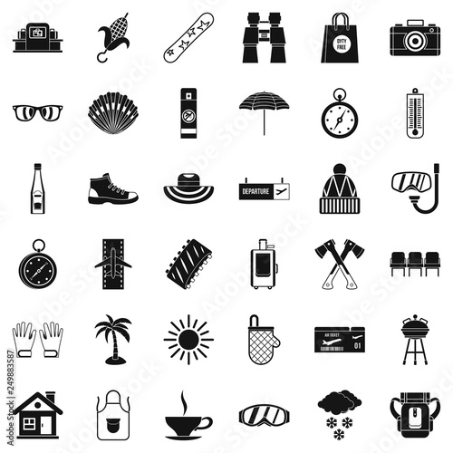 Long vacation icons set. Simple style of 36 long vacation vector icons for web isolated on white background © ylivdesign