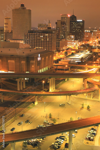 Vertical of Memphis, Tennessee city center at night