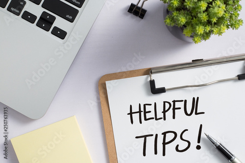 Helpful Tips Concept On Top View Office Desktop