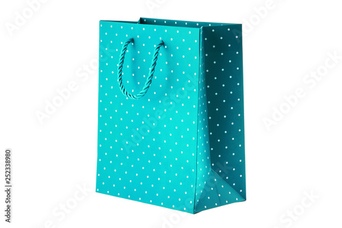 Blue paper bag on white background