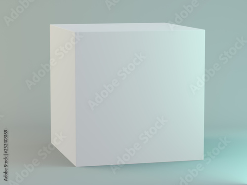 Blank square box on white background with reflection. 3D
