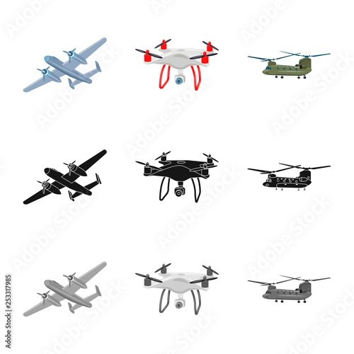 Vector illustration of plane and transport symbol. Collection of plane and sky stock vector illustration. © Svitlana