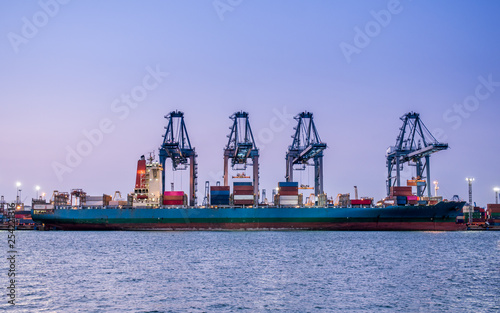 Loading cargo container ship port © antpkr