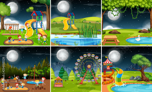 Set of playground scene at night
