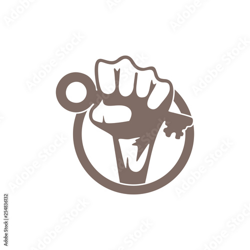 hand fist key to success circle symbol logo vector