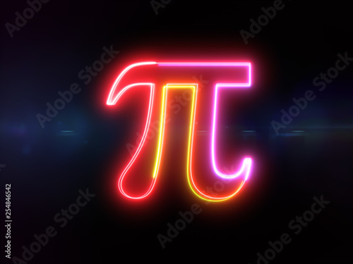 Pi symbol - colorful glowing outline greek alphabet symbol on blue lens flare dark background