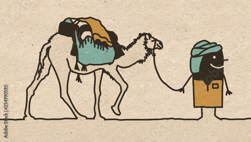 Black Cartoon Nomad with Camel © NLshop