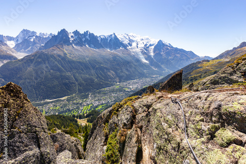 Mont Blanc mountain Chamonix village tvalley view. © subbotsky