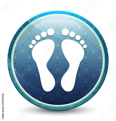 Footprint icon shiny sky blue round button