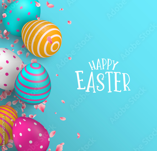 Happy Easter card of color eggs and spring flower © cienpiesnf