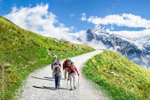 Gruppenreise in die Schweizer Alpen mit Wandertour entlang den Bergen © eyetronic