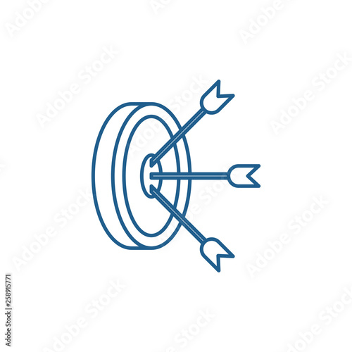 Hit the mark line concept icon. Hit the mark flat vector website sign, outline symbol, illustration. © iconsgraph