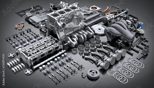 Car engine disassembled. many parts. © Vlad Kochelaevskiy