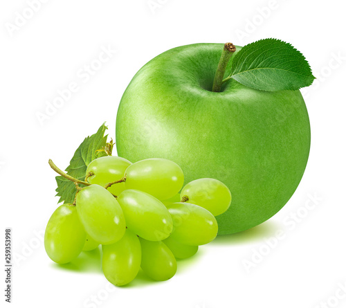 Fresh green apple and grapes isolated on white background © kovaleva_ka
