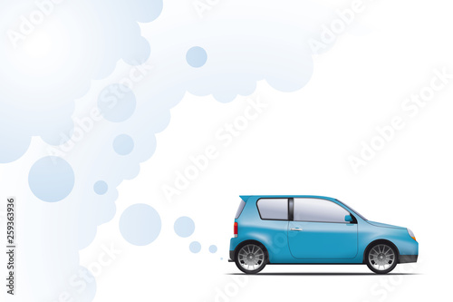 Hydrogen powered environmentally friendly car exhausting water vapor. Not an actual model. © eyewave