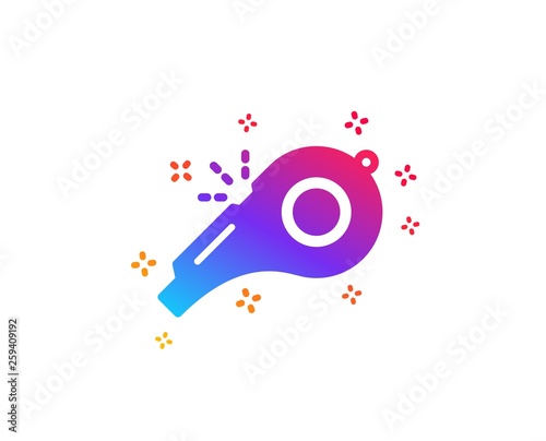 Whistle icon. Kick-off sign. Referee tool symbol. Dynamic shapes. Gradient design whistle icon. Classic style. Vector © blankstock