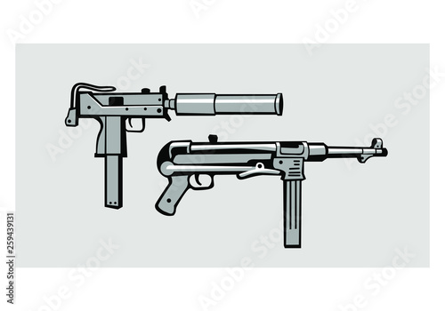 ingram MAC-11 & MP-40 historic submachine guns. vector image for illustration © Alex