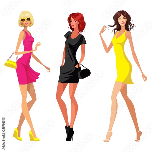 three women in dresses. vector illustration on white background © tatoman