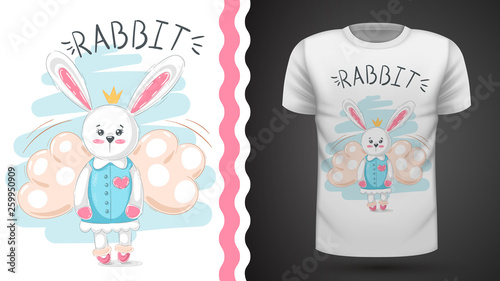 Cute rabbit - idea for print t-shirt. © HandDraw