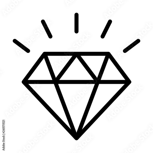 Diamond gemstone with sparkle line art vector icon for jewelry apps and websites © martialred