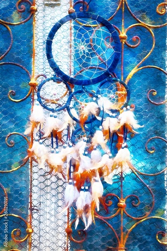 Dream Catcher and ornamental window on background. computer painting effect. © jozefklopacka