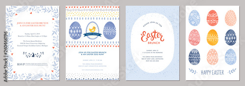 Happy Easter templates with decorative eggs.  © KatyaKatya