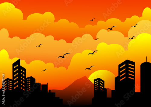 sunset in the city silhouette background © saiful