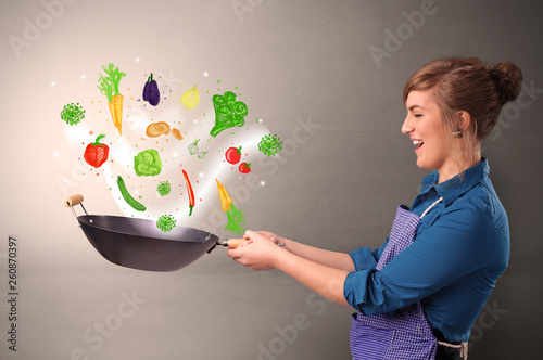 Cooking with colourful drawn vegetables on grunge background
 © ra2 studio