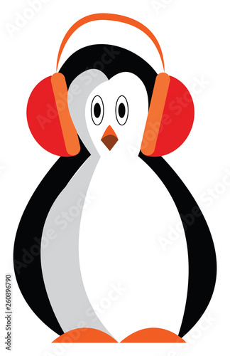 A penguin listening to music with a wireless headphone vector color drawing or illustration © Morphart