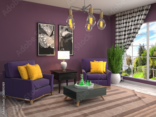 interior with chair. 3d illustration