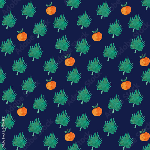 Seamless pattern with orange and exotic leaf © Daria