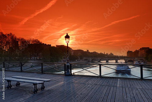 pont des arts bridge and barge on Seine river © hassan bensliman