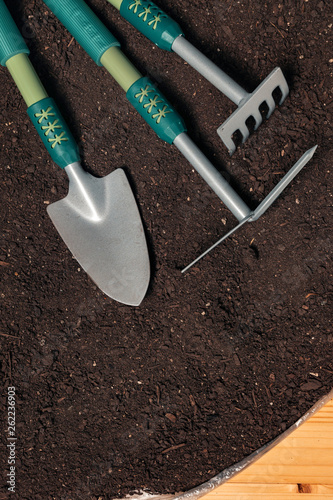 Shovel hoe and rake, gardening equipment © Bits and Splits