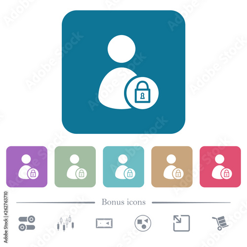 Lock user account flat icons on color rounded square backgrounds © botond1977