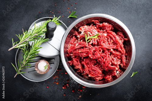Mince. Ground meat with ingredients for cooking © Sea Wave