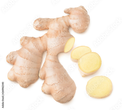Isolated ginger. Cut ginger root, top view, isolated on white background with clipping path © Anna Kucherova